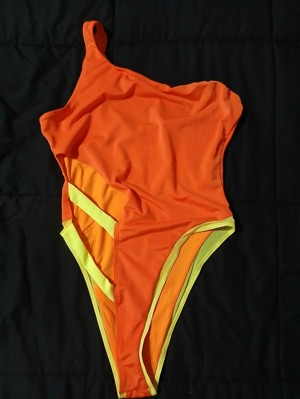 ICON Swim Orange One-Shoulder One-Piece Swimsuit with Yellow Accents